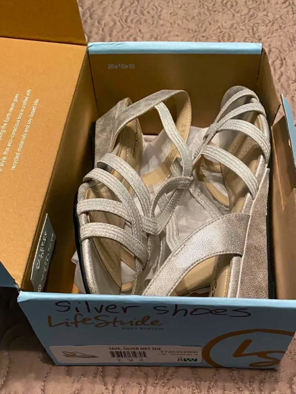 LIFE STRIDE SILVER STRAP CRISSCROSS SLINGBACK SANDALS